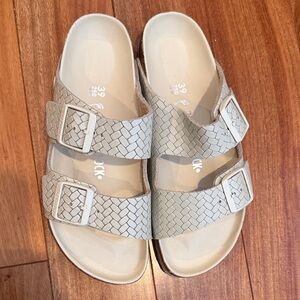 Birkenstock x Staud Ecru Woven Slide Sandals. Size 39. Worn once. Smokefree home
